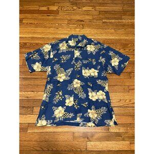Izod Men's Short Sleeve Hawaiian Button Down Linen Blend Size Medium Floral